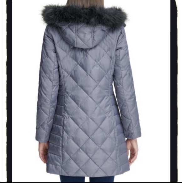 Kenneth Cole Reaction Womens Removable Hooded Faux-Fur Down Quilted Coat - Picture 4 of 8